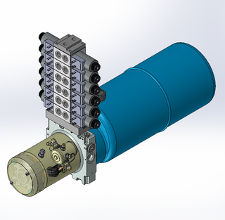 24v DC 7L/min 10-200bar 9.0L ROUND tank / horizontal mount / 6 x valve