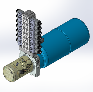 24v DC 7L/min 10-200bar 9.0L ROUND tank / horizontal mount / 7 x valve