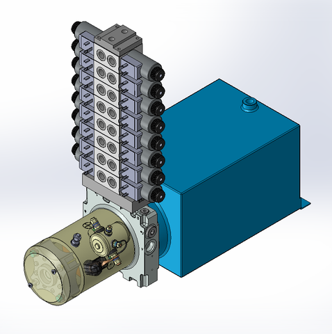 24v DC 7L/min 10-200bar 10.0L SQUARE tank / horizontal mount / 8 x valve