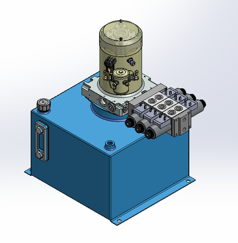 24v DC 7L/min 10-200bar 18.0L SQUARE tank / vertical mount / 3 x valve