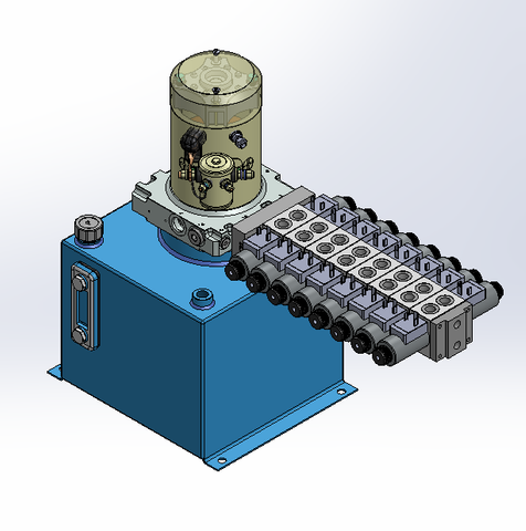 24v DC 7L/min 10-200bar 12.0L SQUARE tank / vertical mount / 8 x valve