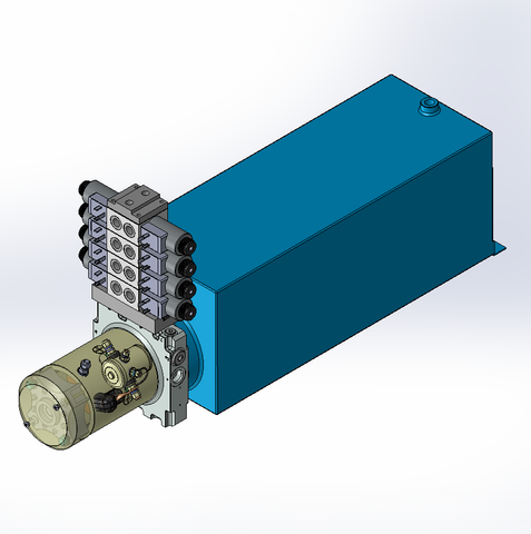 24v DC 7L/min 10-200bar 20.0L SQUARE tank / horizontal mount / 4 x valve