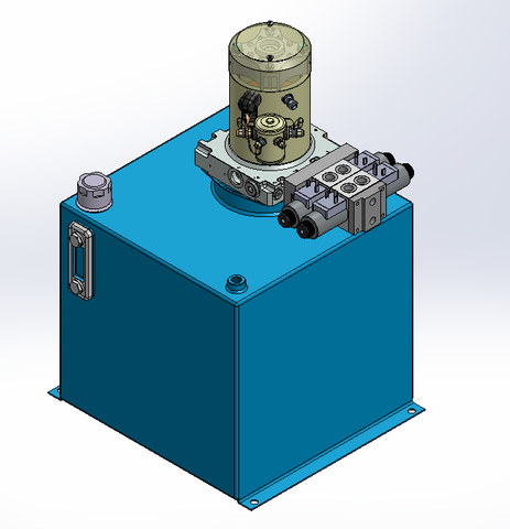 24v DC 7L/min 10-200bar 36.0L SQUARE tank / vertical mount / 2 x valve