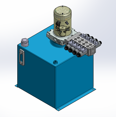 24v DC 7L/min 10-200bar 36.0L SQUARE tank / vertical mount / 4 x valve