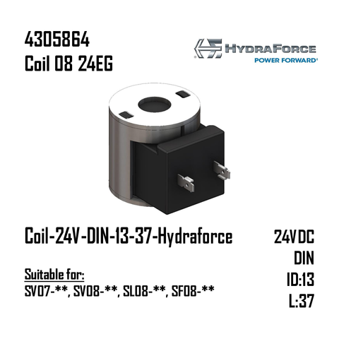 Coil-24V-DIN-13-37,1-Hydraforce (SV07-**, SV08-**, SL08-**, SF08-**)