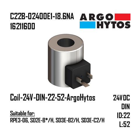 Coil-24V-DIN-22-52-ArgoHytos (RPE3-06, SD2E-B*/H, SD3E-B2/H, SD3E-C2/H)