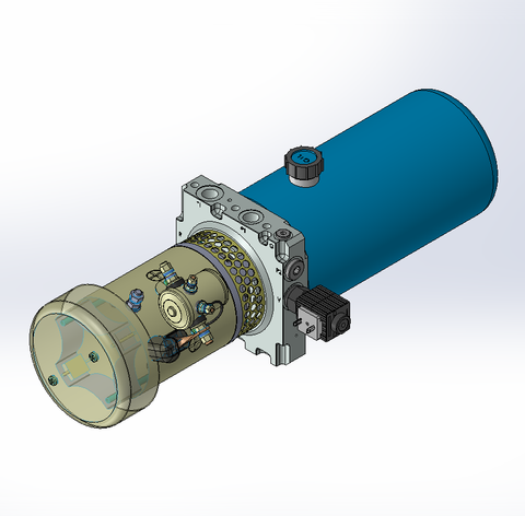 24v DC FAN ASSISTED 7L/min 10-200bar 2.8L ROUND tank / horizontal mount / lowering solenoid valve