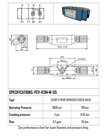 VALVE CETOP 3 DUAL PILOT CHECK W-NG6 MOD 0.035MPA