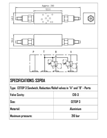 SANDWICH CETOP 3 W/ DUAL C10-3 CAVITIES IN A&B