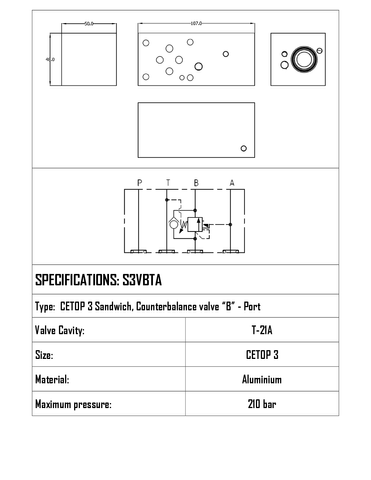 SANDWICH CETOP 3 W/ T-21A CAVITY IN B