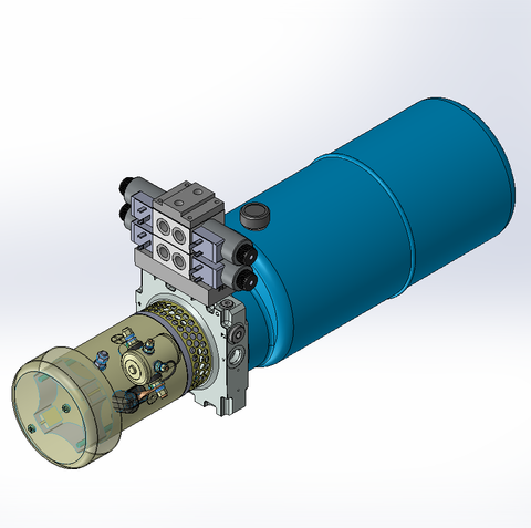 24v DC FAN ASSISTED 7L/min 10-200bar 9.0L ROUND tank / horizontal mount / 2 x valve