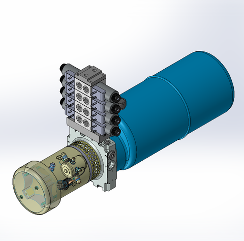 24v DC FAN ASSISTED 7L/min 10-200bar 9.0L ROUND tank / horizontal mount / 4 x valve