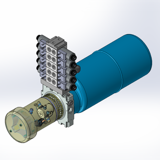 24v DC FAN ASSISTED 7L/min 10-200bar 9.0L ROUND tank / horizontal mount / 5 x valve