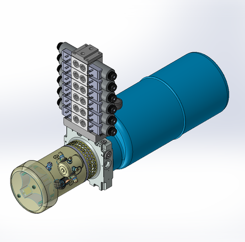 24v DC FAN ASSISTED 7L/min 10-200bar 9.0L ROUND tank / horizontal mount / 6 x valve