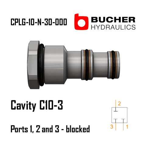 CPLG-10-N-30-000 C10-3, 7/8"-14UNF, 3-WAY, PORTS 1, 2 AND 3 BLOCKED CAVITY PLUG, BUCHER