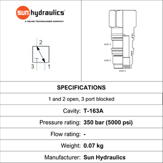 T-163A CAVITY PLUG, 3-WAY, PORT 1 AND 2 OPEN, PORT 3 BLOCKED