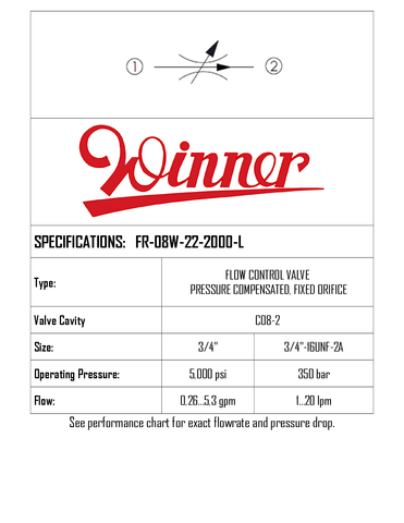 FR08W222000L  FLOW CONTROL VALVE PRESSURE COMP, FIXED ORIFICE, FLOW SETTING 10 LPM, 240 BAR