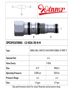 SINGLE BALL SHUTTLE VALVE, T163-A, INT. SIGNAL PORT, 4.7 LPM, 350 BAR