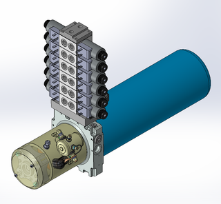 24v DC 7L/min 10-200bar 4.2L ROUND tank / horizontal mount / 6 x valve