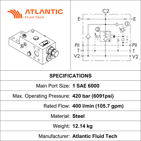 O/CENTRE VALVE, SAE 3000/6000 1", 400 LPM, 420 BAR, 90 DEG