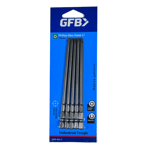 GFB Power Impact Bit Slim-Point Phillips PH2 x 132mm  (Card/5)