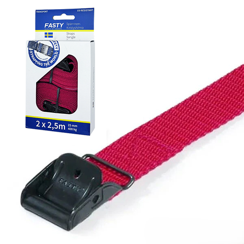 Fasty Lashing Strap 25mm x 2.5m LC 200kg Red (Pack/2)