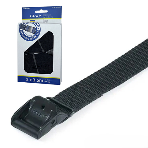 Fasty Lashing Strap 25mm x 3.5m LC 200kg Black (Pack/2)
