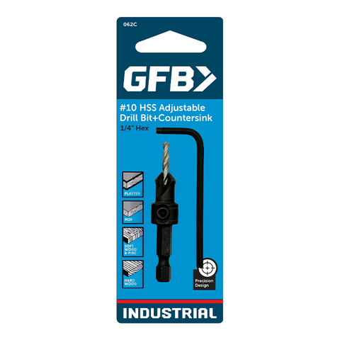 GFB Countersink W/ Adjustable HSS Drill Bit No. 10 x 1/4" Hex Drive