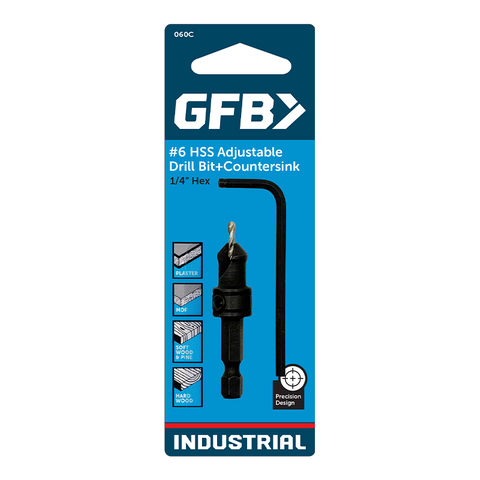GFB Countersink W/ Adjustable HSS Drill Bit No. 6 x 1/4" Hex Drive
