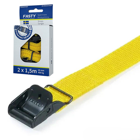 Fasty Lashing Strap 25mm x 1.5m LC 200kg Yellow (Pack/2)