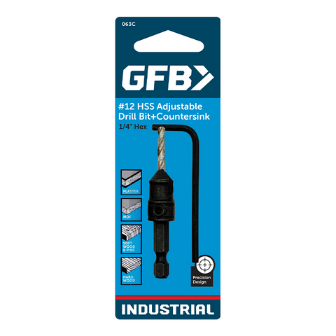 GFB Countersink W/ Adjustable HSS Drill Bit No. 12 x 1/4" Hex Drive