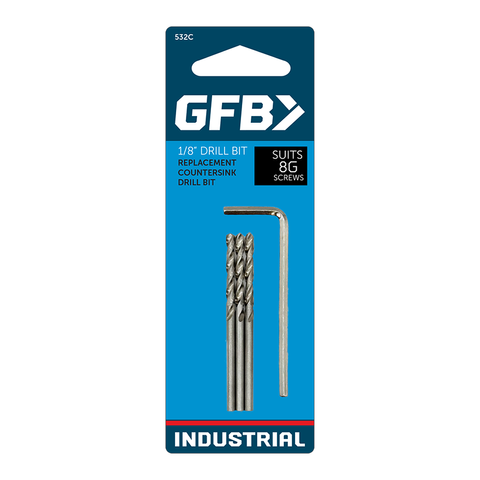 GFB Countersink Drill Spares 1/8" + Allen Key (Card/3)