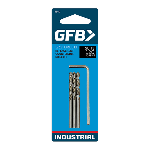 GFB Countersink Drill Spares 5/32" + Allen Key (Card/3)