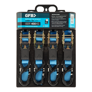 GFB Ratchet Tie Down Starp 25mm x 5m LC 400kg (Pack/4)