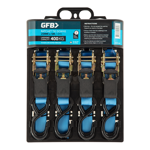 GFB Ratchet Tie Down Starp 25mm x 5m LC 400kg (Pack/4)