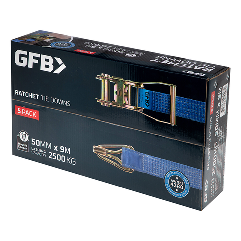 GFB Ratchet Tie Down Strap HD 50mm x 9m LC 2500kg (Box/5)