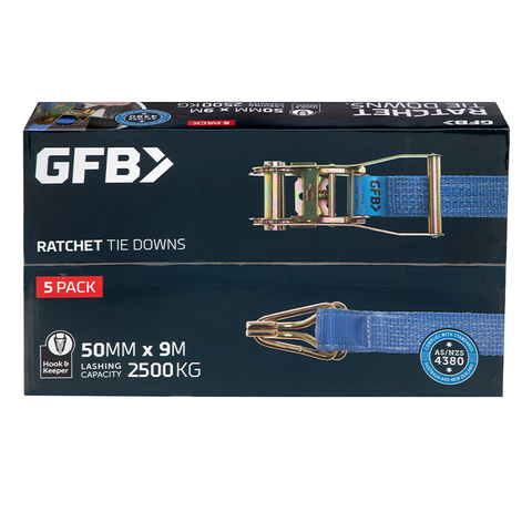 GFB Ratchet Tie Down Strap HD 50mm x 9m LC 2500kg (Box/5)
