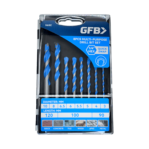 GFB 8Pce Multi-Purpose Drill Set - 1/4" Quick Change Shank