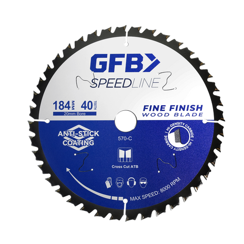 GFB 184mm x 40T Fine Finish Circular Saw Blade, 20mm Bore & Bushing
