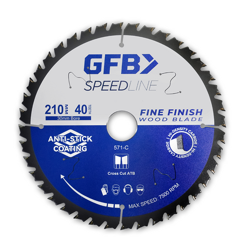 GFB 210mm x 40T Fine Finish Circular Saw Blade, 30mm Bore & Bushings