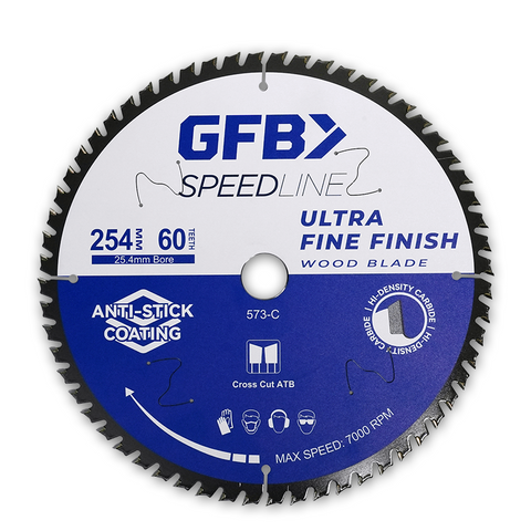 GFB 254mm x 60T Ultra Fine Finish Circular Saw Blade, 25.4mm Bore & Bushing