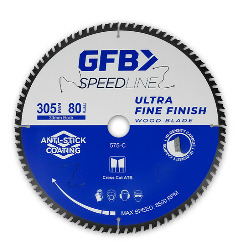 GFB 305mm x 80T Ultra Fine Finsih Circular Saw Blade, 30mm Bore & Bushings