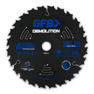 GFB 184mm x 24T Demolition Circular Saw Blade, 20mm Bore & Bushings