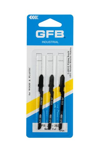 GFB Jigsaw Blade T-Shank 50mm x 12TPI Scroll Cut  - Wood (Card/3)