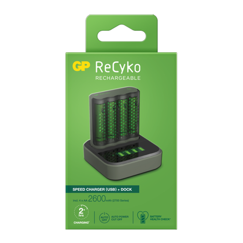 GP Recyko 2hr 4 bay USB Charger - Including 4 x NiMH AA Batteries
