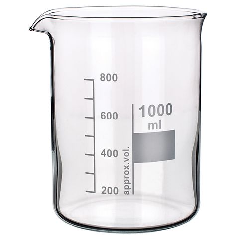 Beaker, 1000ml - Low Form - 100ml Graduations - Borosilicate Glass