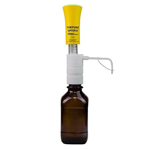 Dispenser Bottle Top OPTIFIX Safety 10-50mL - 1mL Graduations