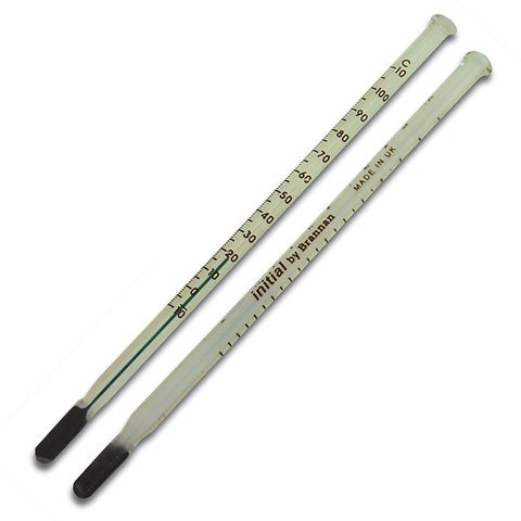 Thermometer G/S -10/110c x 1c 150mm - Triangle shaped end to prevent rolling - Green Spirit - White Back