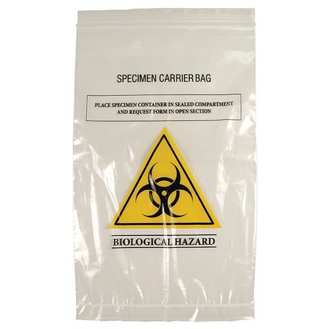 Bag Specimen 165mm x 235mm (WxD) - Printed "BIOLOGICAL HAZARD