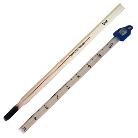 Thermometer R/S -10/110c x 1c 305mm - Red Spirit - White Back - Partial Immersion